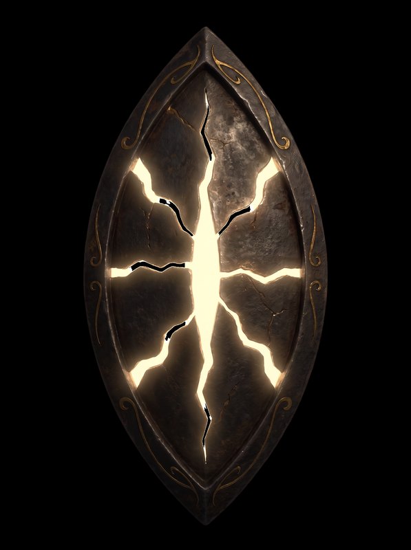 The Aethel-Seal — a sealed iron mandorla cracked by light